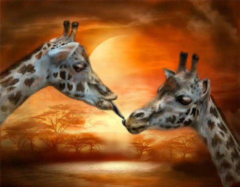 Broderie Diamant Couple de Girafes 