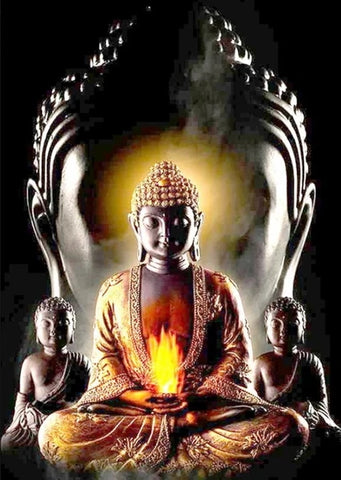 Broderie Diamant Bouddha Méditation et Feu 