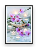 Broderie Diamant Orchidees Roses et Bougies cadre