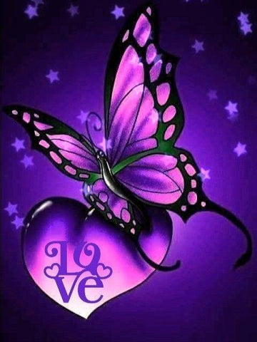 Broderie Diamant Papillon Violet Love