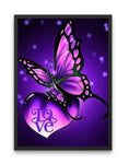 Broderie Diamant Papillon Violet Love cadre