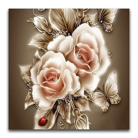 broderie diamant rose blanche