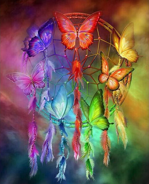 Broderie Diamant Attrape Rêve et Papillons Multicolores 