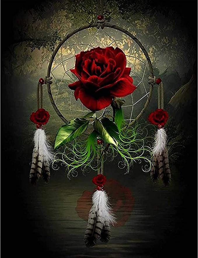 Broderie Diamant Attrape Rêve Rose Rouge