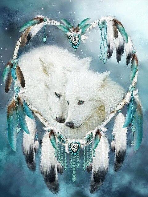 Broderie Diamant Attrape Rêves Couple de Loups