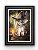 broderie diamant chaton sorciere halloween cadre