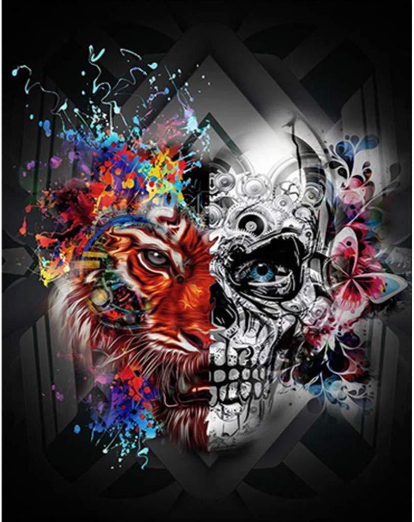 broderie diamant tete de mort tigre