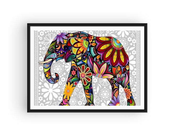 Broderie Damant Éléphant Fleuri Cadre