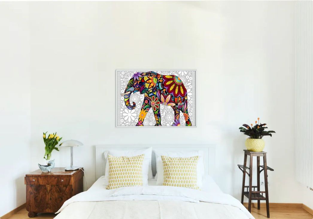 Broderie Damant Éléphant Fleuri Décor