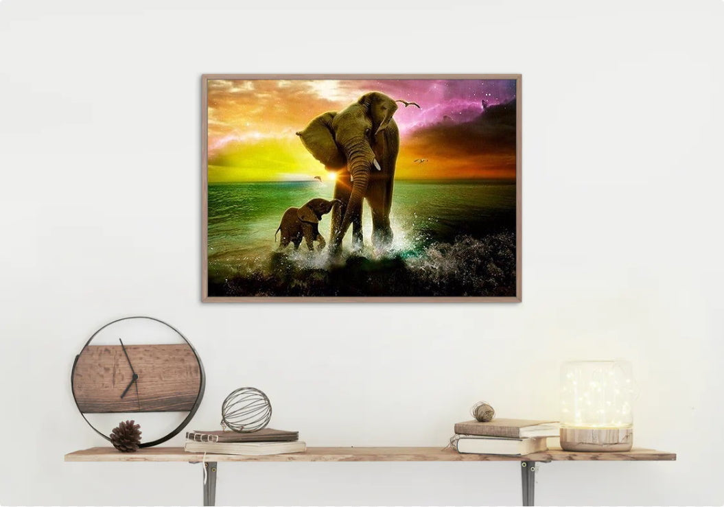 Broderie Diamant elephants bord de l'Eau decor