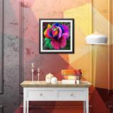 broderie diamant rose pétales arc en ciel